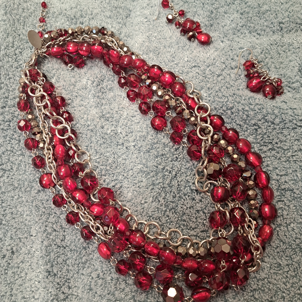 White House Black Market Red and Silver Necklace Set